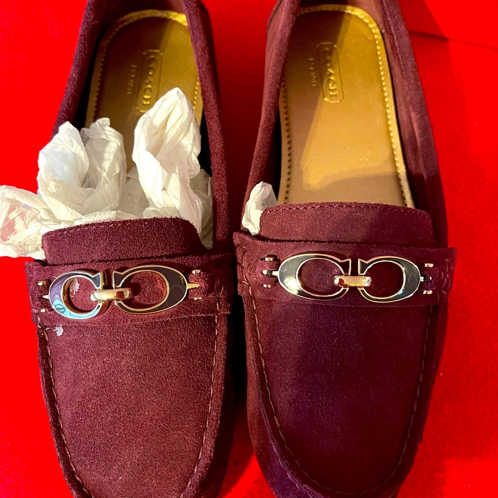 Coach Fortunata Burgandy/Purple Suede Loafers